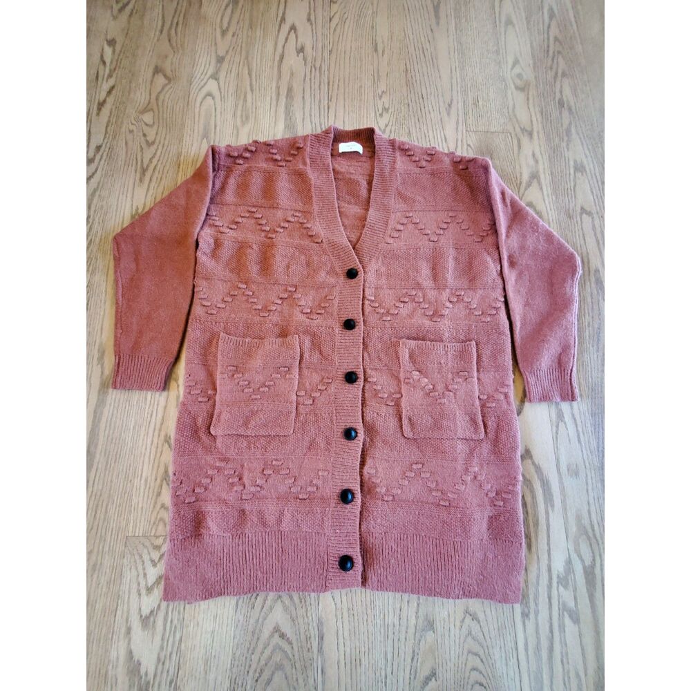 ON YOU Women's M Brick Button Long Cardigan Sweater Textured VGUC